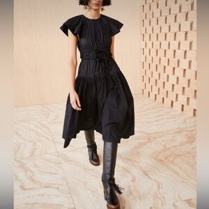 Ulla Johnson Delmara Dress - Noir Black, Flutter Sleeve Tie Waist Midi Size 6